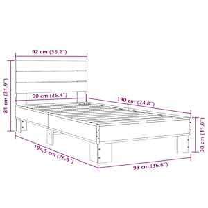Rám postele kouřový dub 90 x 190 cm kompozitní dřevo a kov - obrázek 9