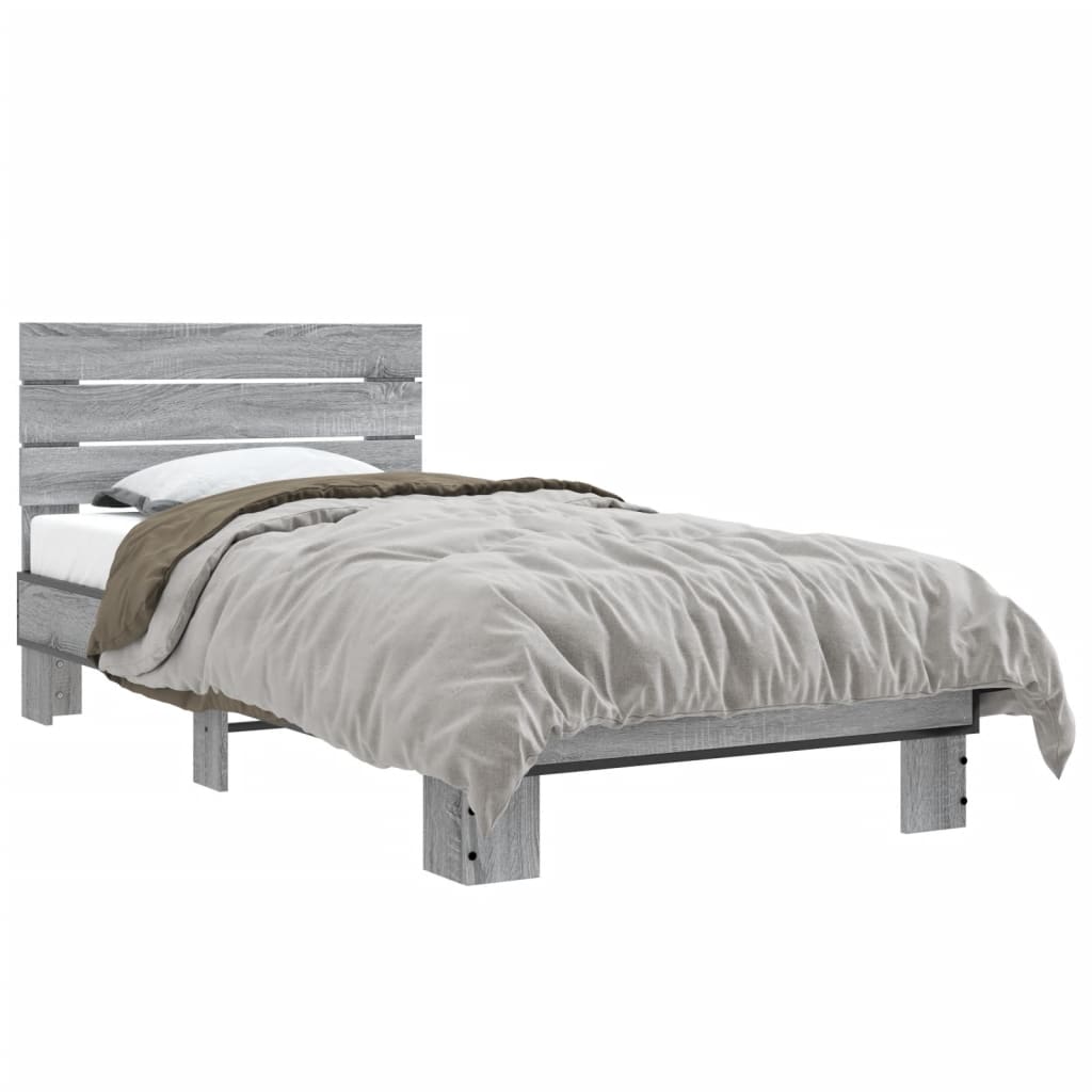 vidaXL Cadru de pat, gri sonoma, 90x190 cm, lemn prelucrat și metal