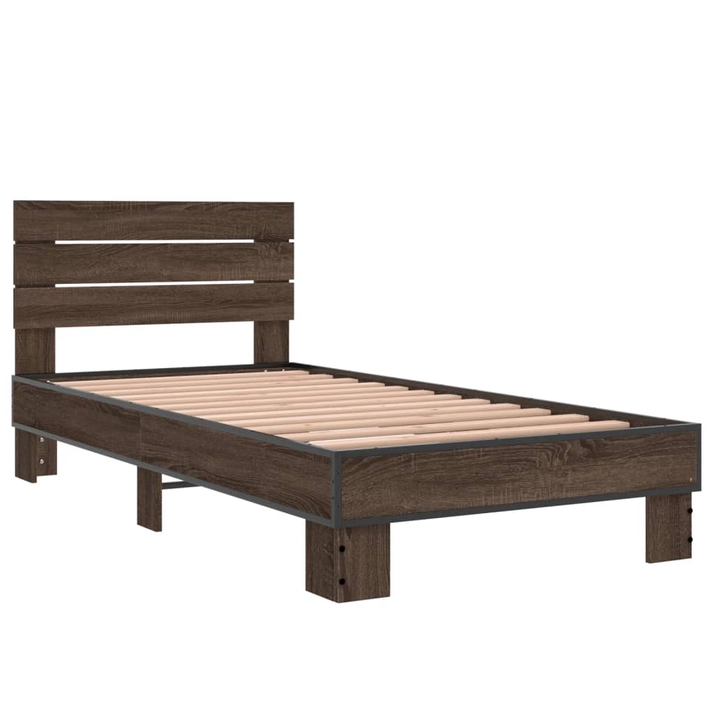 vidaXL Bedframe bewerkt hout en metaal bruin eikenkleurig 90x190 cm afbeelding