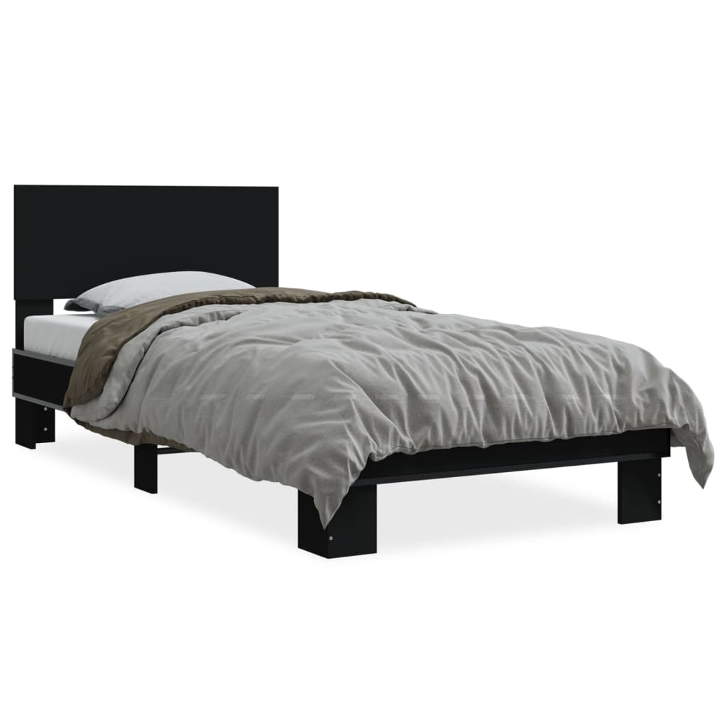 vidaXL Cadru de pat, negru, 100x200 cm, lemn prelucrat și metal