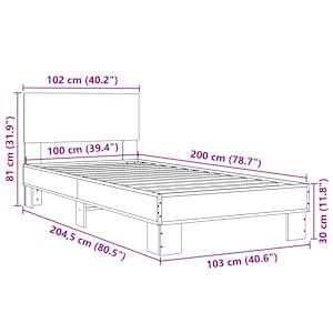 Rám postele kouřový dub 100 x 200 cm kompozitní dřevo a kov - obrázek 9
