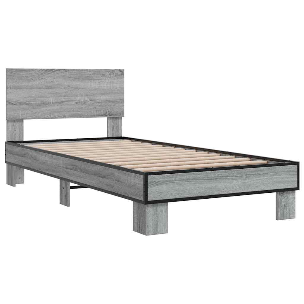 vidaXL Bedframe bewerkt hout en metaal grijs sonoma eiken 100x200 cm afbeelding