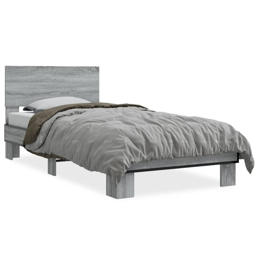vidaXL Cadru de pat, gri sonoma, 100x200 cm, lemn prelucrat și metal