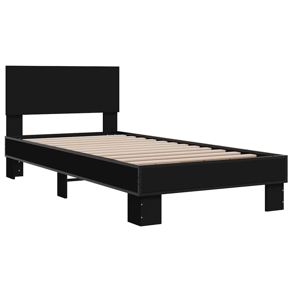 vidaXL Bedframe bewerkt hout en metaal zwart 90x200 cm afbeelding