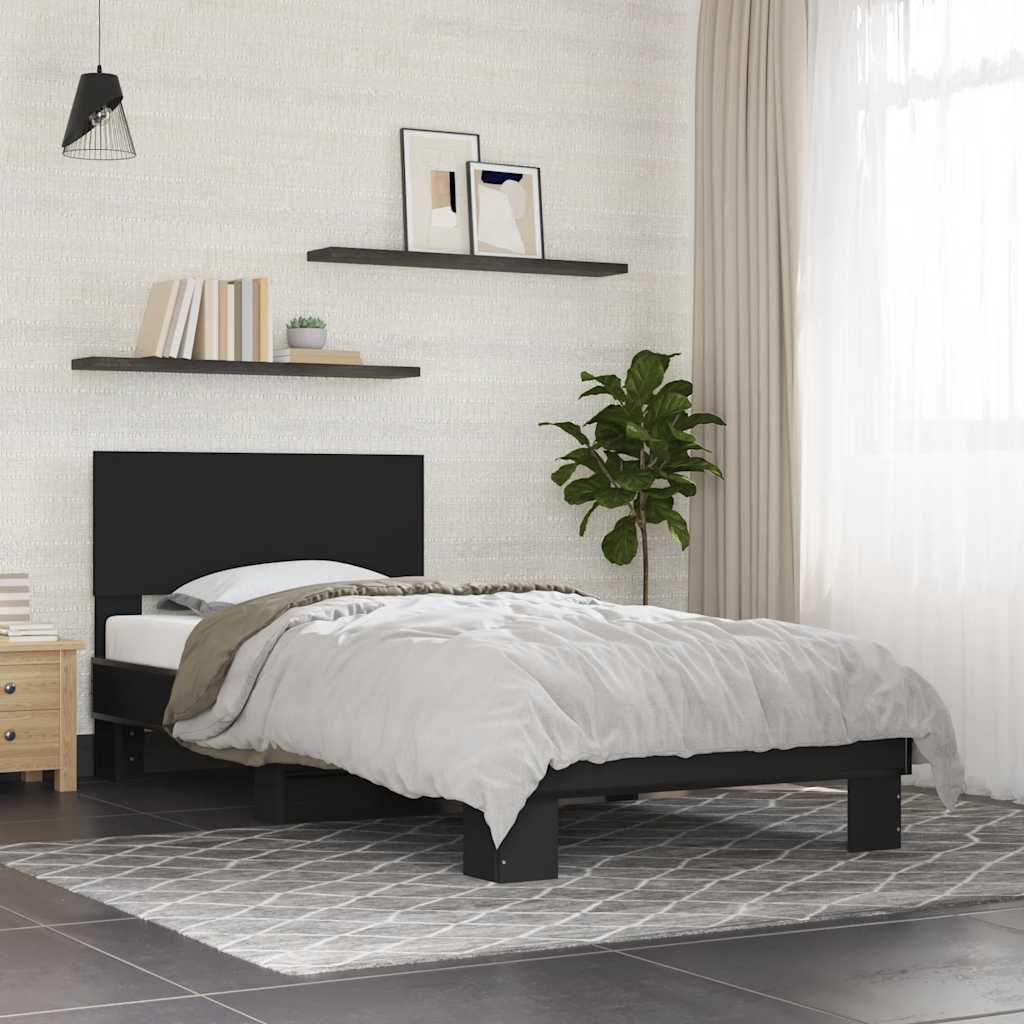 vidaXL Sängynrunko musta 75x190 cm tekninen puu ja metalli