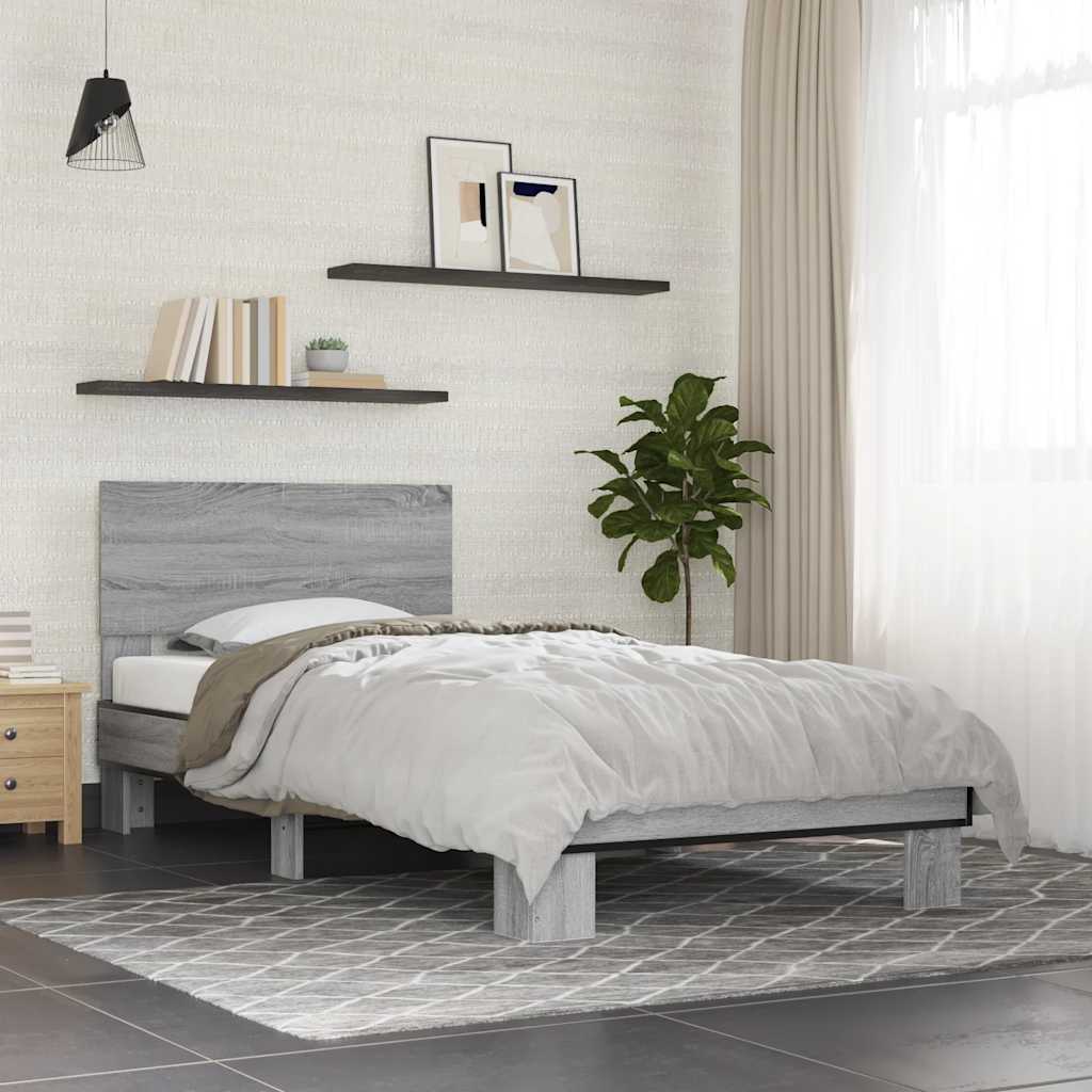 vidaXL Sängynrunko harmaa Sonoma 75x190 cm tekninen puu ja metalli
