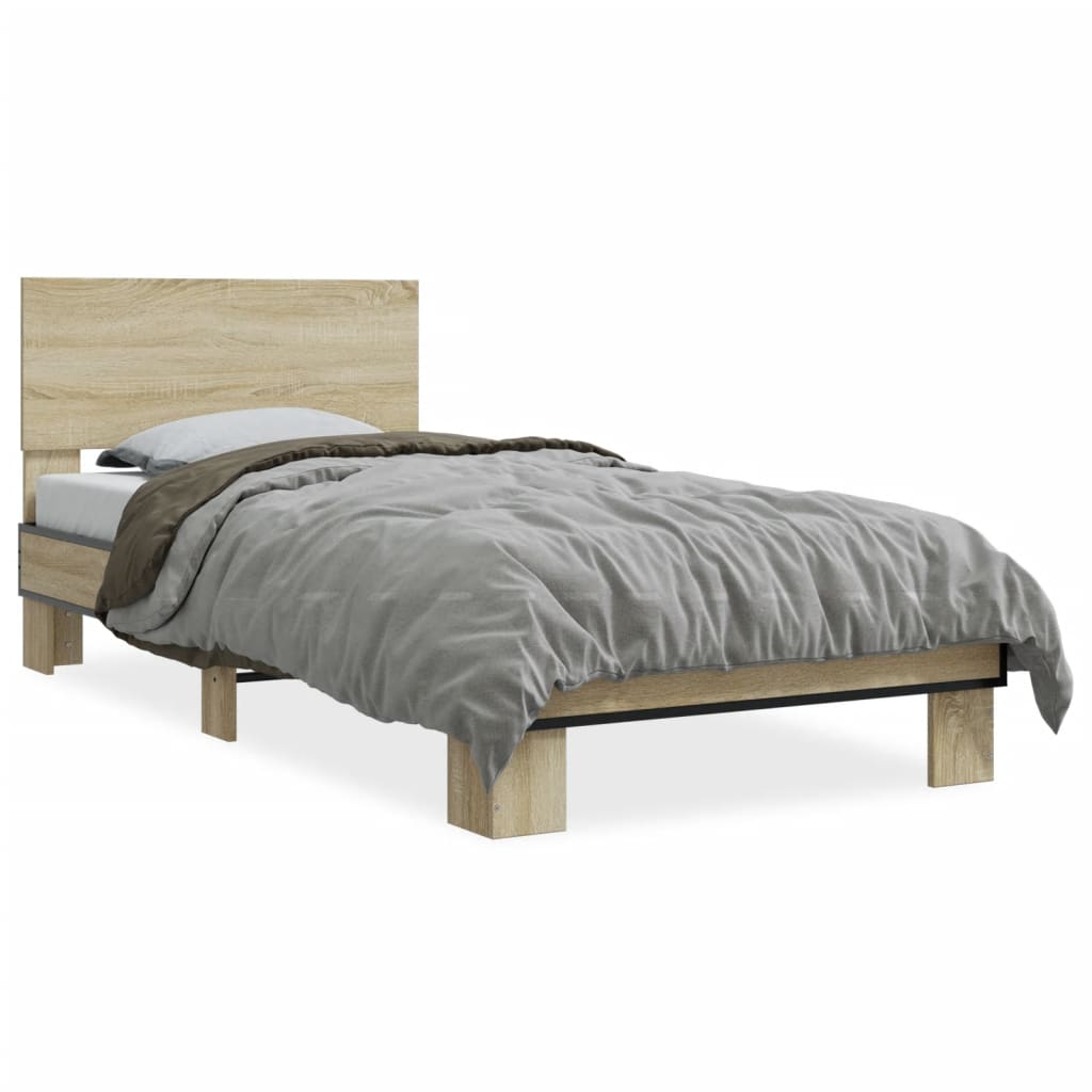 vidaXL Cadru de pat, stejar sonoma, 90x190 cm, lemn prelucrat și metal