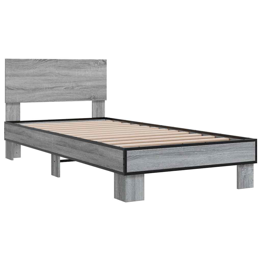 vidaXL Bedframe bewerkt hout en metaal grijs sonoma eiken 90x190 cm afbeelding
