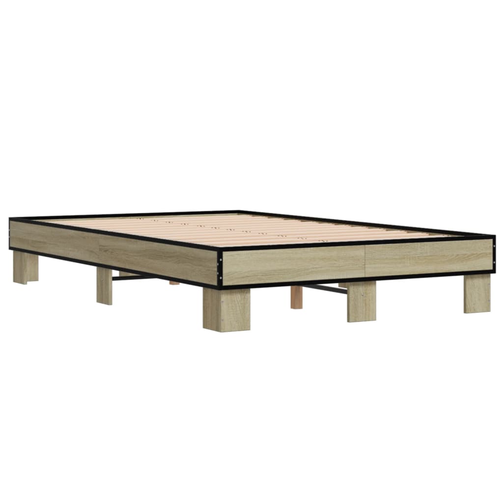 vidaXL Bedframe bewerkt hout metaal sonoma eikenkleurig 140x200 cm afbeelding
