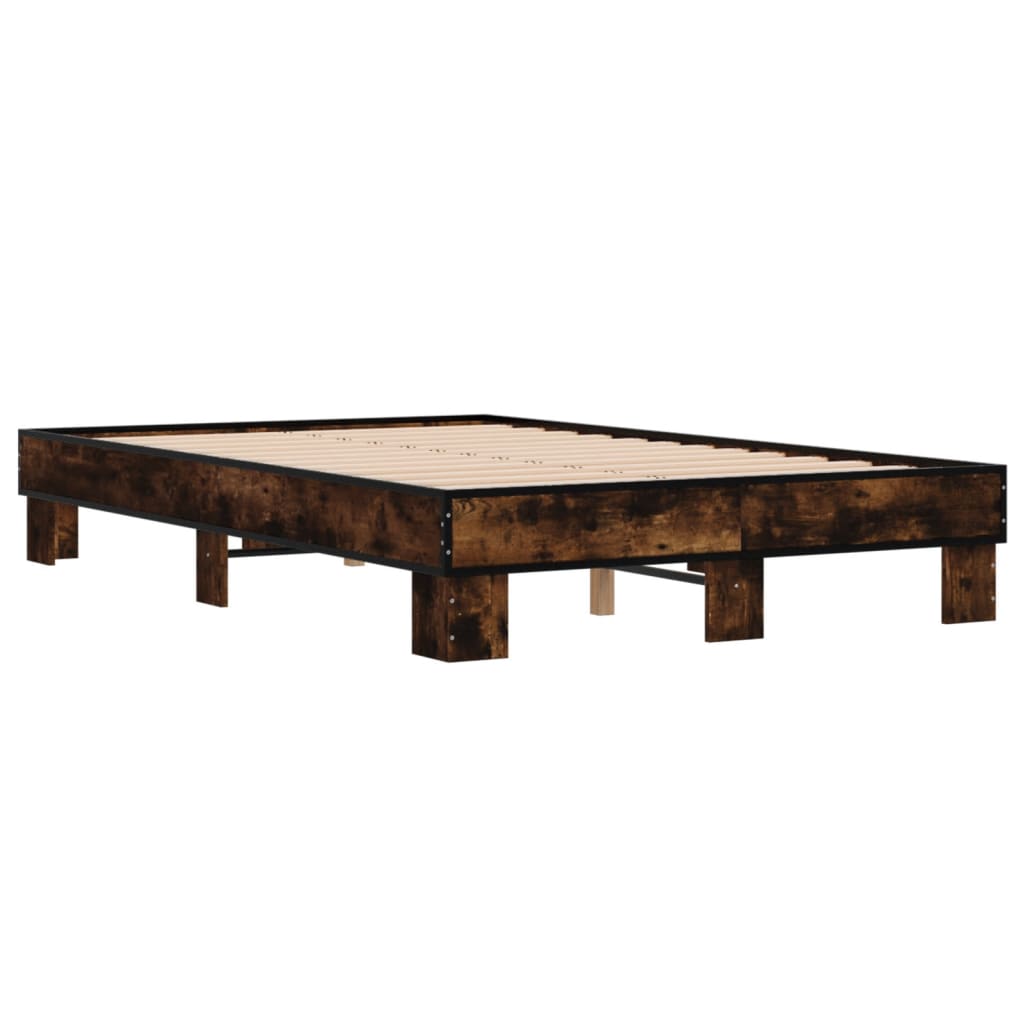 vidaXL Bedframe bewerkt hout metaal gerookt eikenkleurig 140x200 cm afbeelding