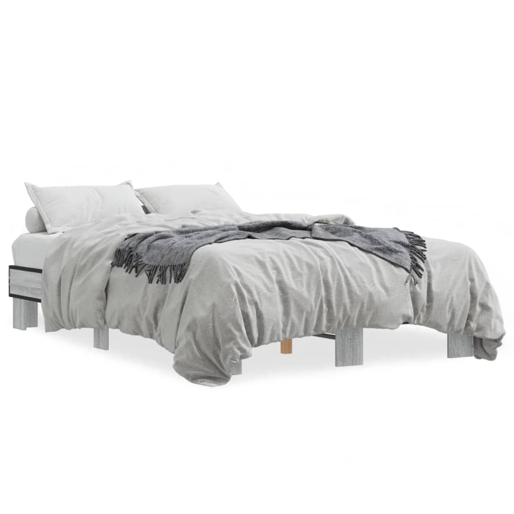 vidaXL Bedframe bewerkt hout metaal grijs sonoma eiken 140x200 cm, foto 3