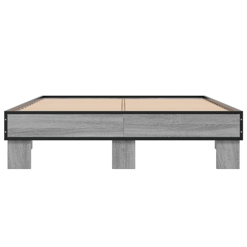 vidaXL Bedframe bewerkt hout metaal grijs sonoma eiken 140x200 cm, foto 4