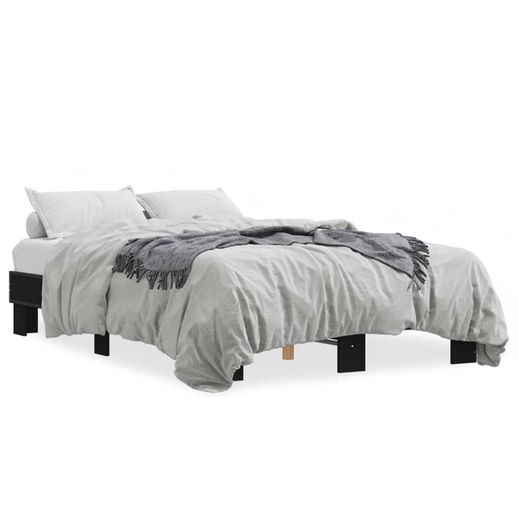 vidaXL Bedframe bewerkt hout metaal zwart 120x200 cm, foto 3