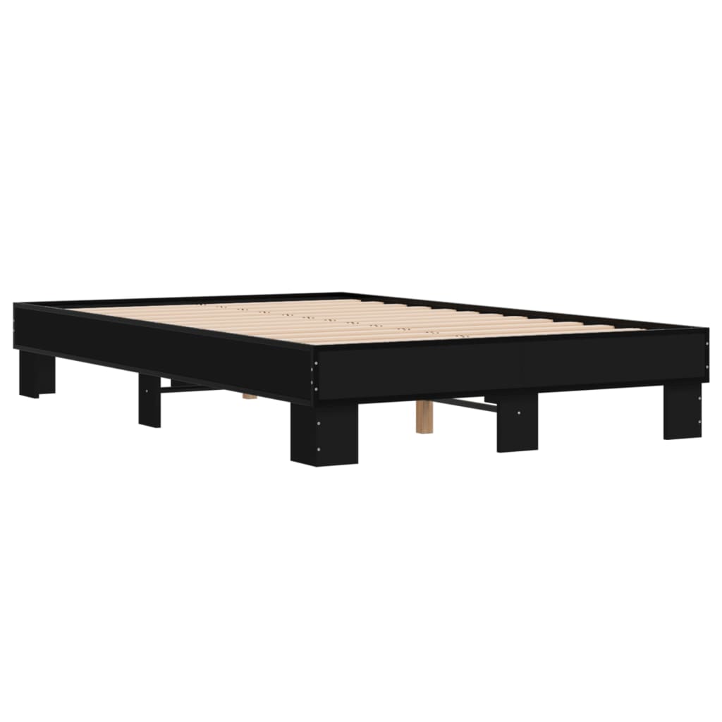 vidaXL Bedframe bewerkt hout metaal zwart 120x200 cm, foto 2