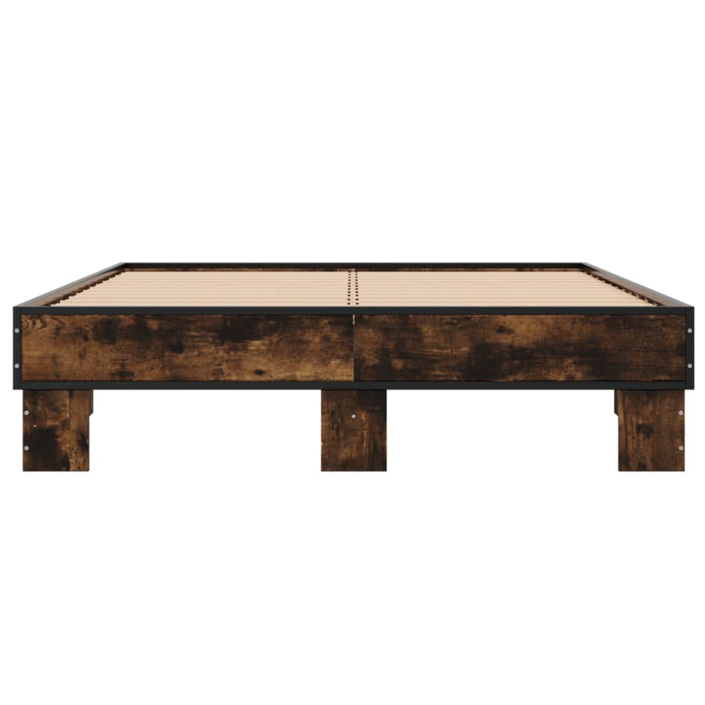 vidaXL Bedframe bewerkt hout metaal gerookt eikenkleurig 120x200 cm, foto 4