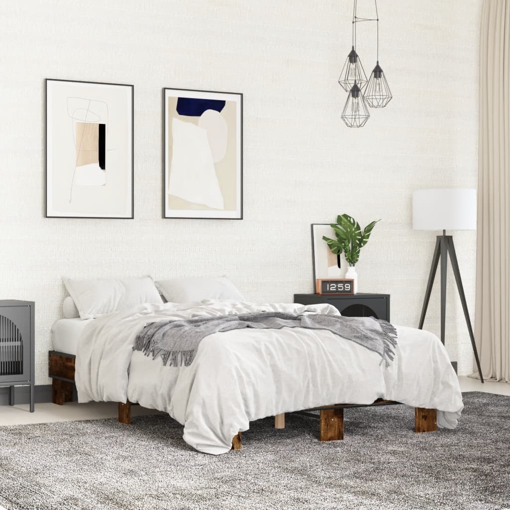 vidaXL sengestel 120x200cm konstrueret træ og metal røget egetræsfarve