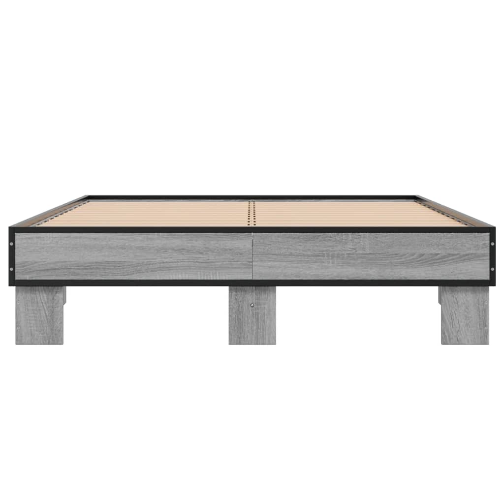 vidaXL Bedframe bewerkt hout metaal grijs sonoma eiken 120x200 cm, foto 4