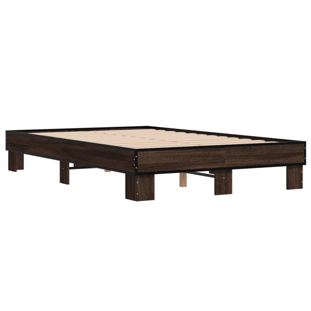 vidaXL Bedframe bewerkt hout metaal bruin eikenkleur 120x200 cm afbeelding