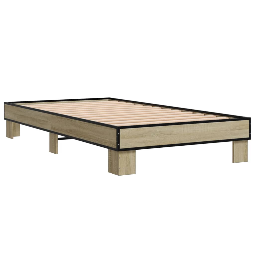 Thumbnail - vidaXL Bettgestell Sonoma-Eiche 100x200 cm Holzwerkstoff und Metall