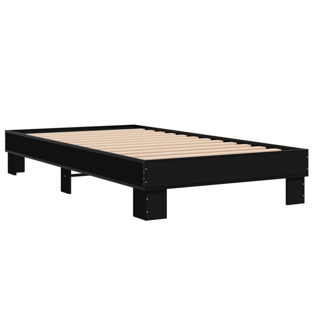 vidaXL Bedframe bewerkt hout en metaal zwart 75x190 cm afbeelding