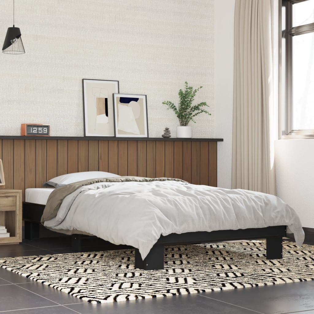 vidaXL Cadru de pat, negru, 75x190 cm, lemn prelucrat și metal