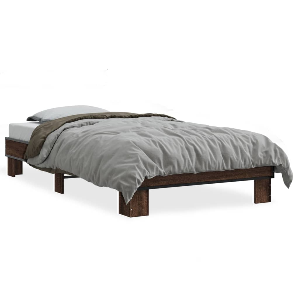 vidaXL Bedframe bewerkt hout en metaal bruin eikenkleurig 75x190 cm, foto 3