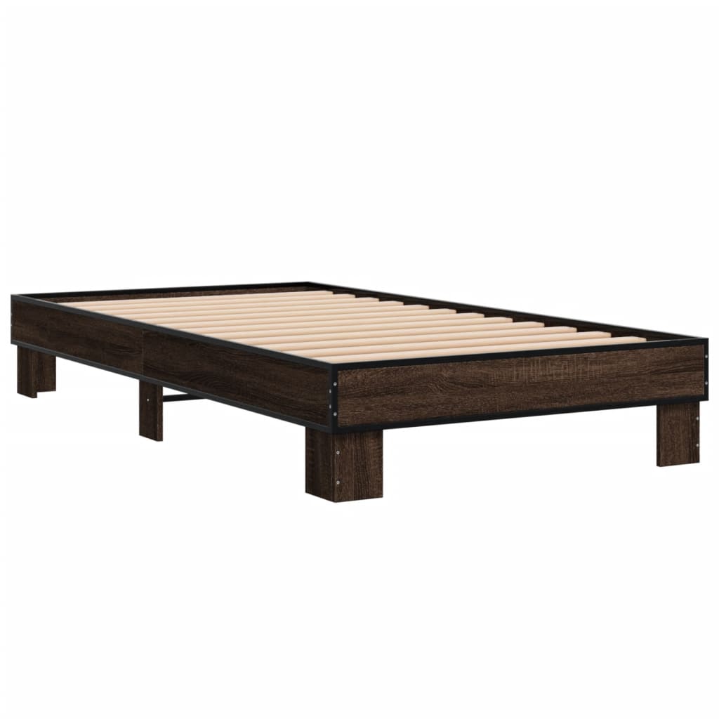 vidaXL Bedframe bewerkt hout en metaal bruin eikenkleurig 75x190 cm afbeelding