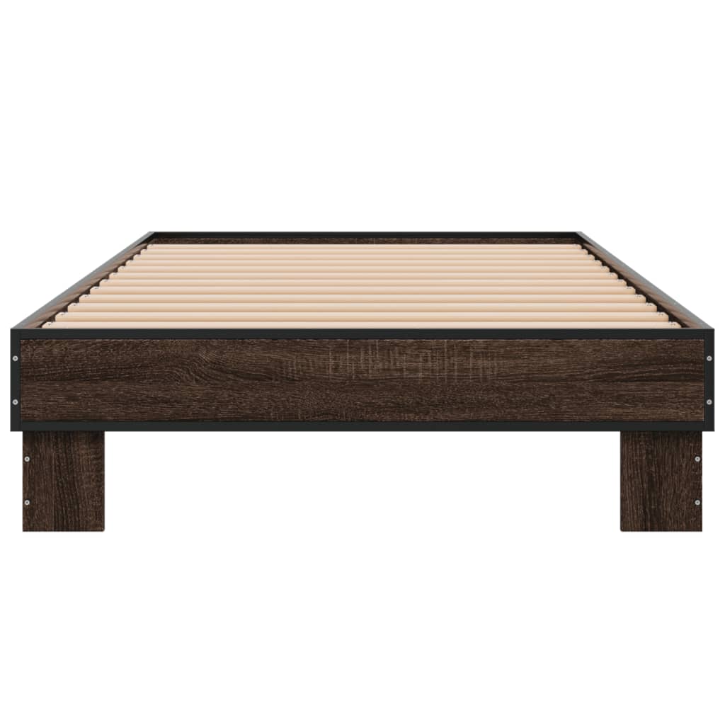 vidaXL Bedframe bewerkt hout en metaal bruin eikenkleurig 75x190 cm, foto 4