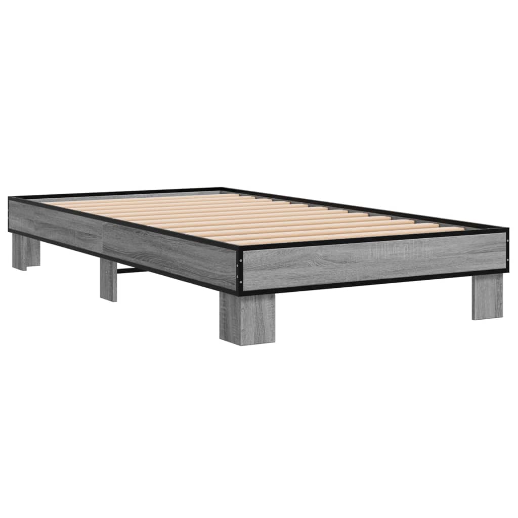 Thumbnail - vidaXL Bettgestell Grau Sonoma 90x190 cm Holzwerkstoff und Metall