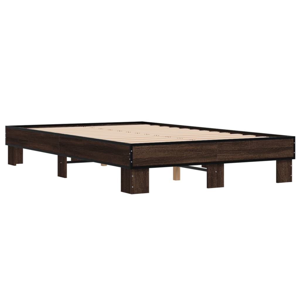 vidaXL Bedframe bewerkt hout metaal bruin eikenkleur 120x190 cm afbeelding
