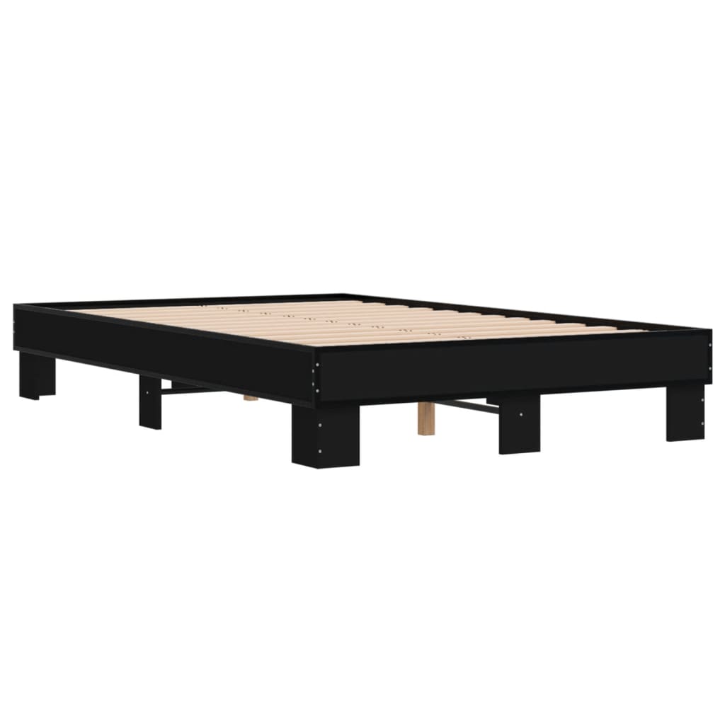 vidaXL Bedframe bewerkt hout metaal zwart 135x190 cm afbeelding