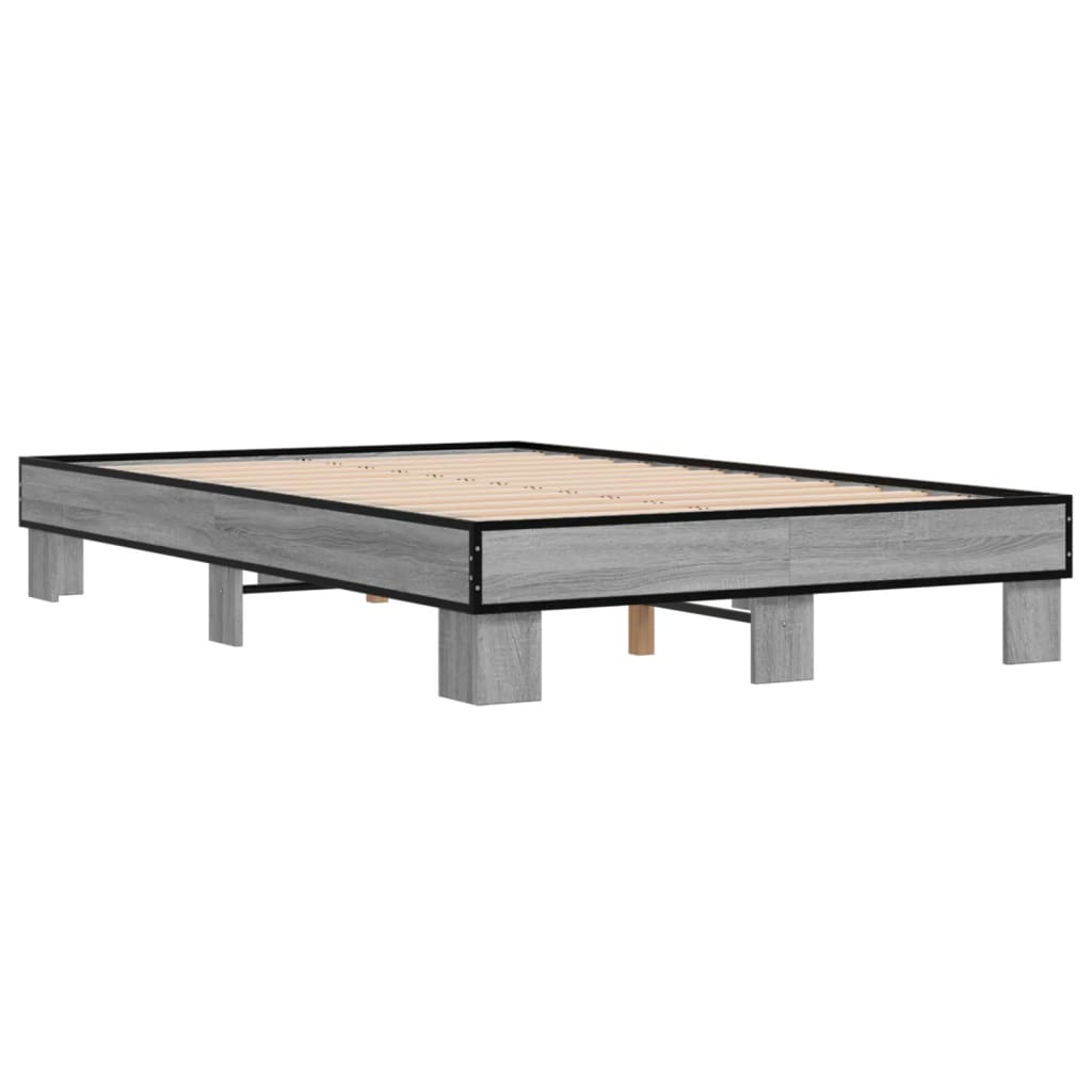 vidaXL Bedframe bewerkt hout metaal grijs sonoma eiken 135x190 cm afbeelding