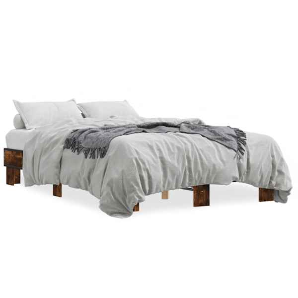 vidaXL voodiraam, suitsutatud tamm, 140 x 190 cm, tehispuit ja metall