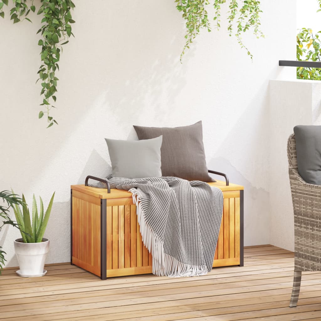vidaXL Kussenbox 85x45x45/53 cm massief acaciahout en staal afbeelding