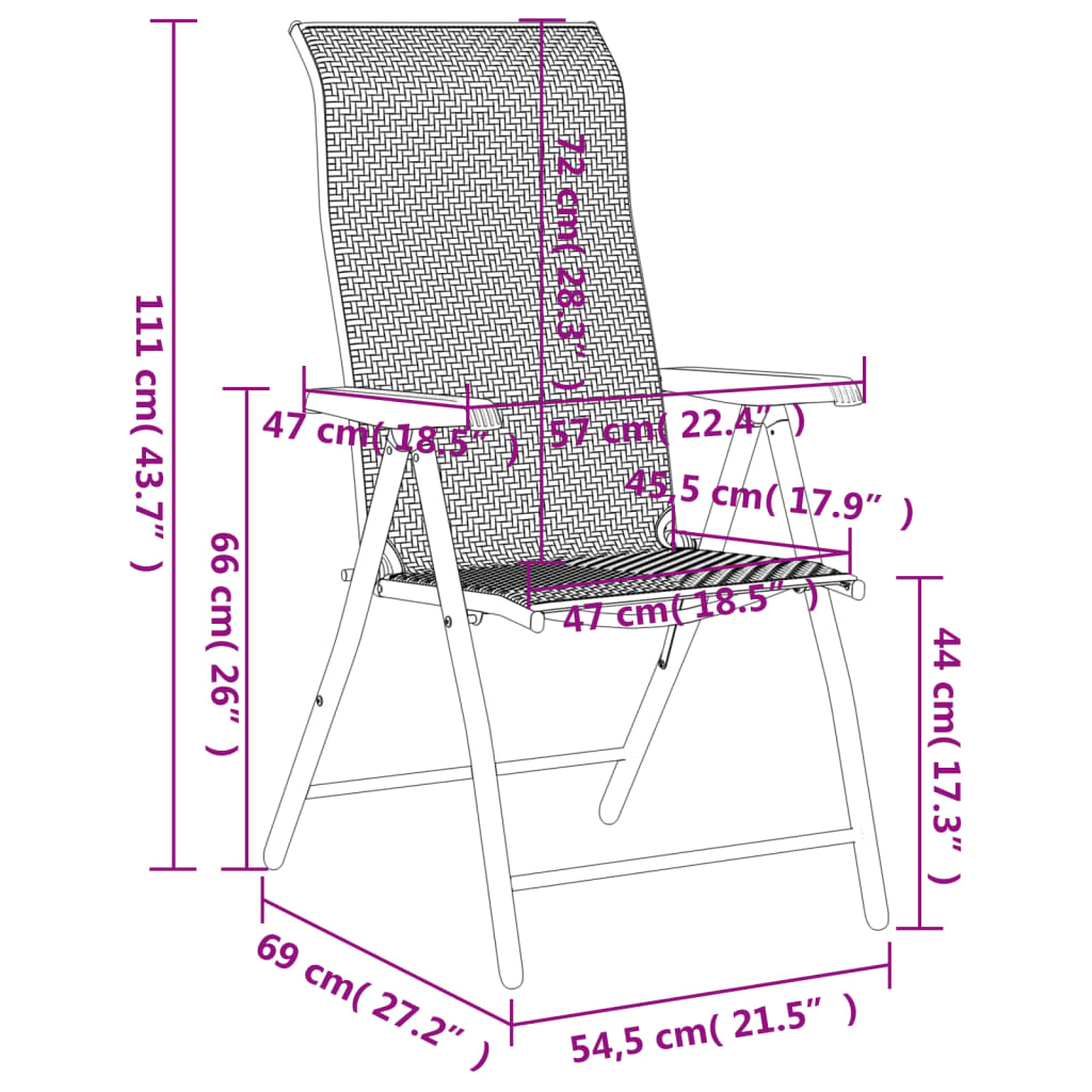 imagem de vidaXL Cadeiras de jardim dobráveis 4 pcs vime PE cinzento11