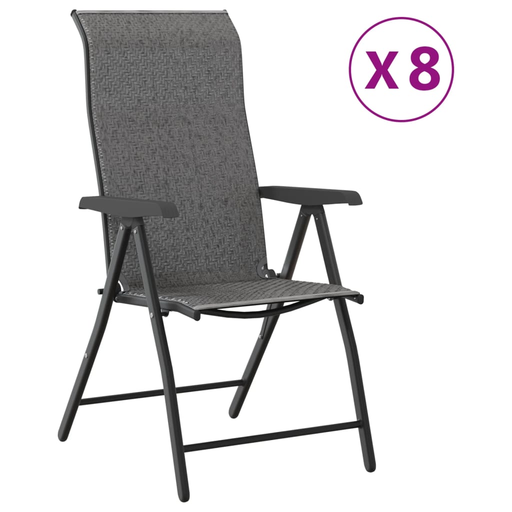 Thumbnail - vidaXL Gartenstühle 8 Stk. Klappbar Grau Poly Rattan