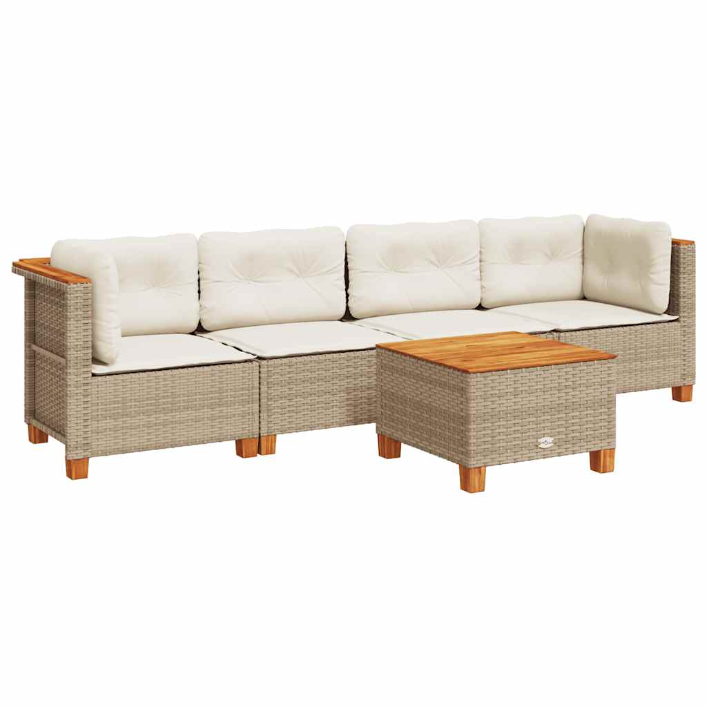 Thumbnail - vidaXL 5-tlg. Garten-Sofagarnitur mit Kissen Beige Poly Rattan