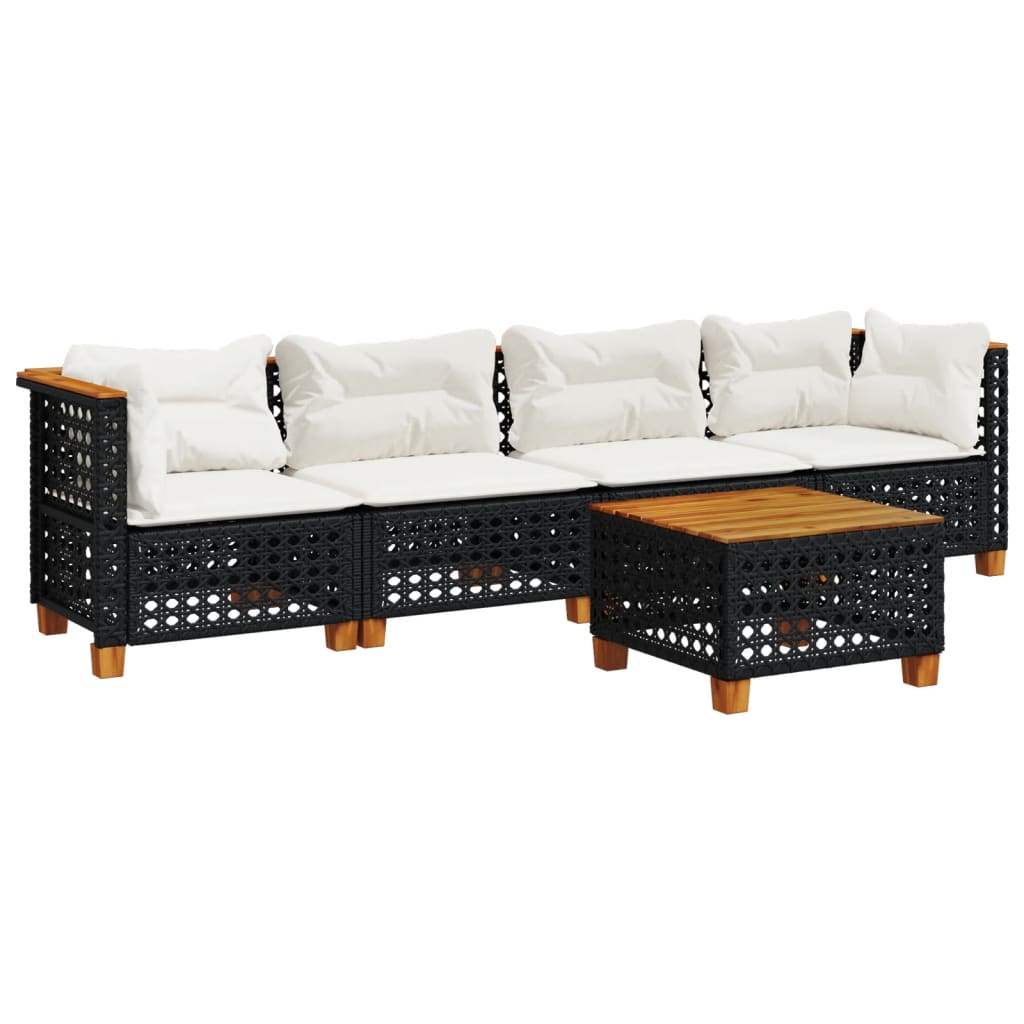 Thumbnail - vidaXL 5-tlg. Garten-Sofagarnitur mit Kissen Schwarz Poly Rattan