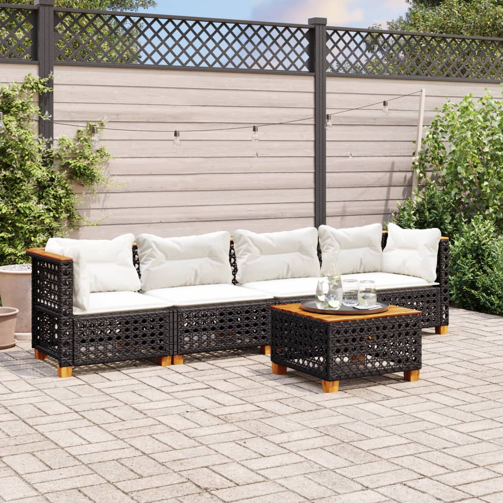 vidaXL 5-tlg. Garten-Sofagarnitur mit Kissen Schwarz Poly Rattan