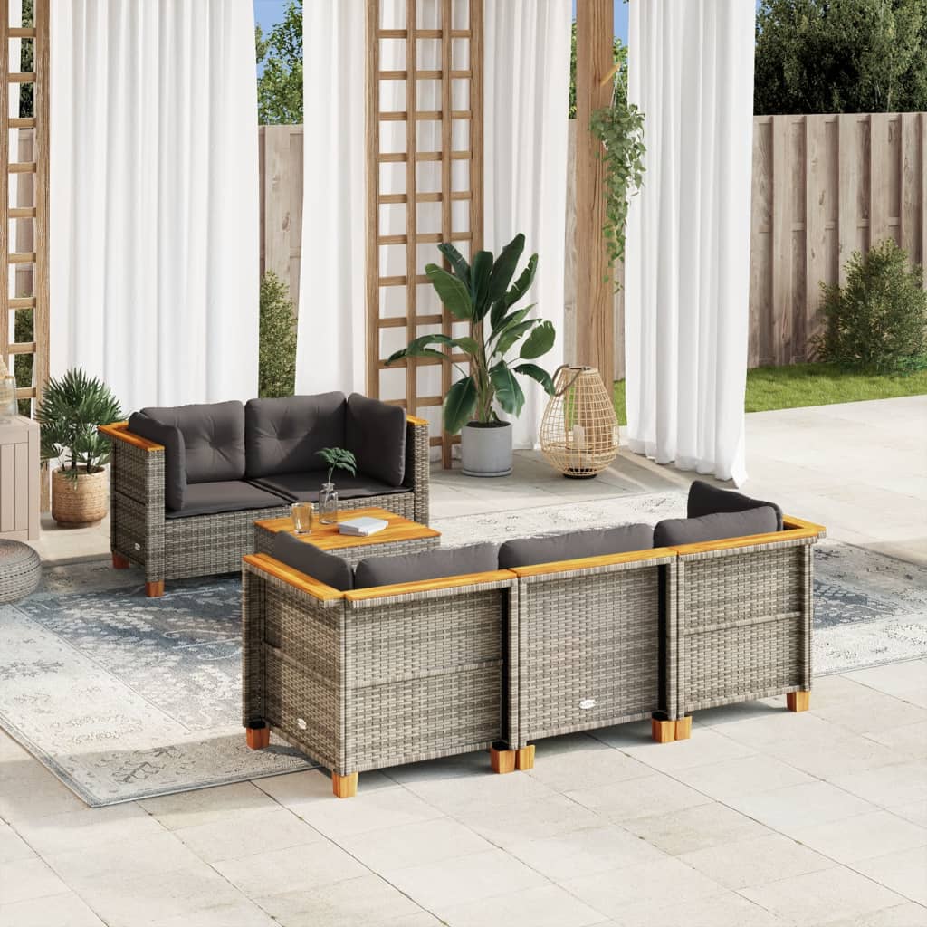 vidaXL 6-tlg. Garten-Sofagarnitur mit Kissen Grau Poly Rattan