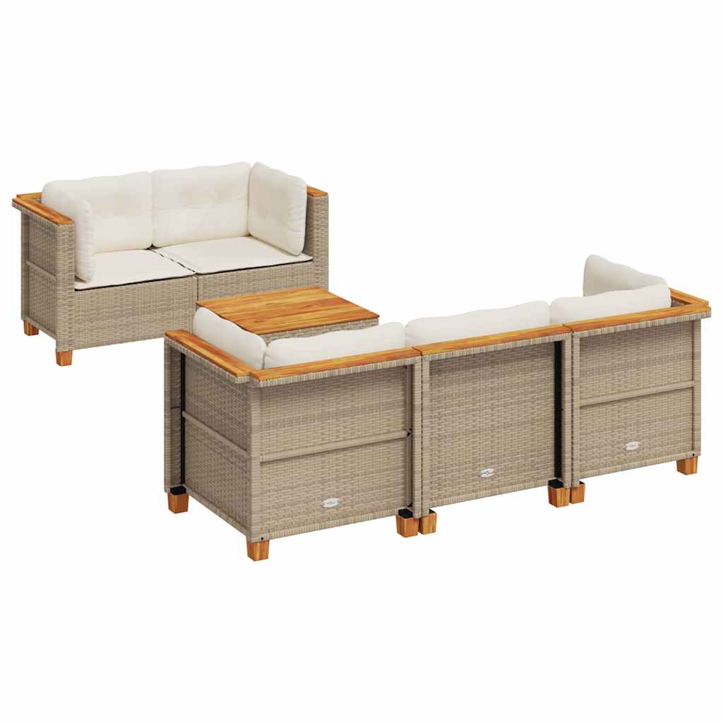 Thumbnail - vidaXL 6-tlg. Garten-Sofagarnitur mit Kissen Beige Poly Rattan
