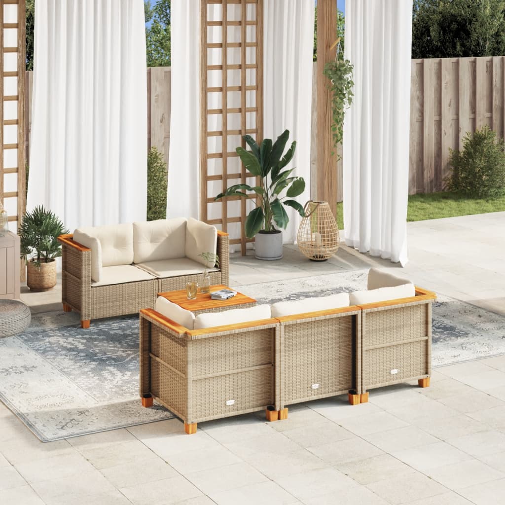 vidaXL 6-tlg. Garten-Sofagarnitur mit Kissen Beige Poly Rattan