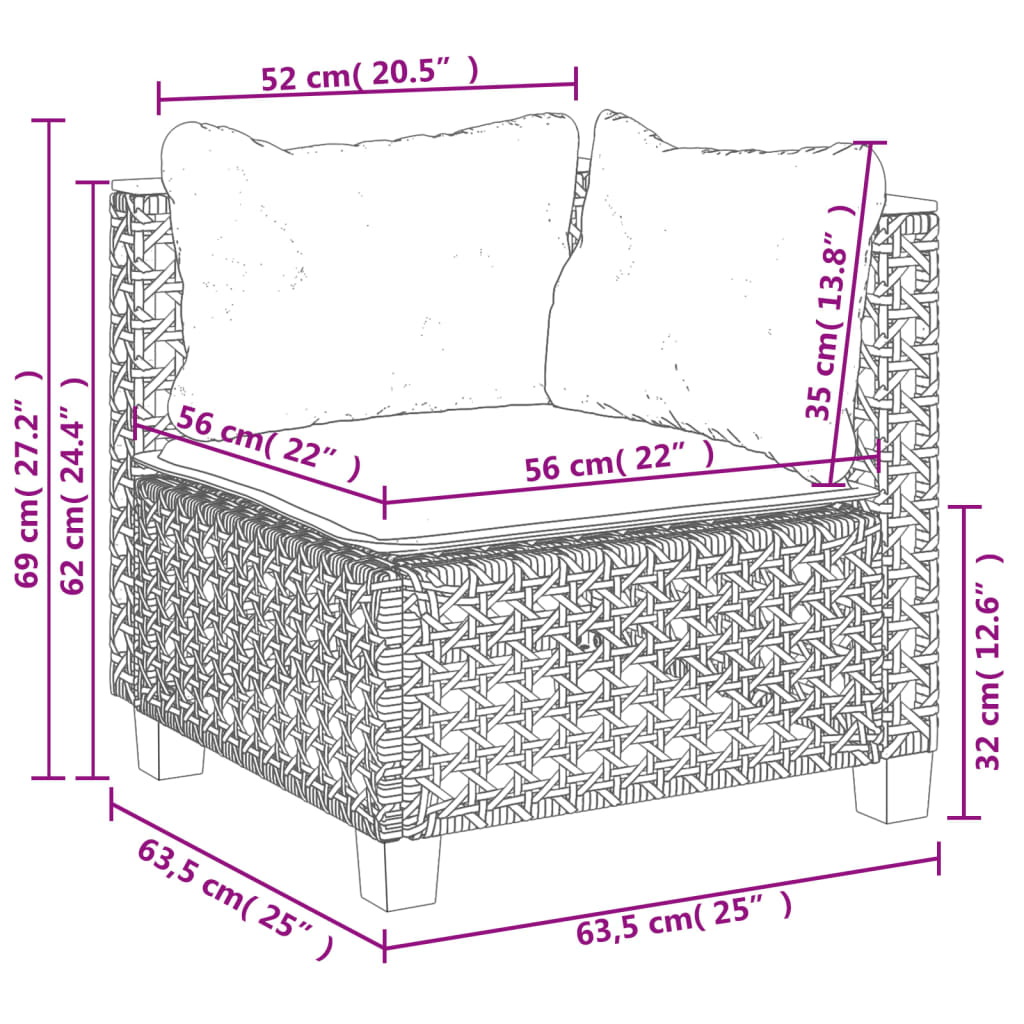 Zestaw wypoczynkowy rattan PE szary 63,5x63,5x62cm
