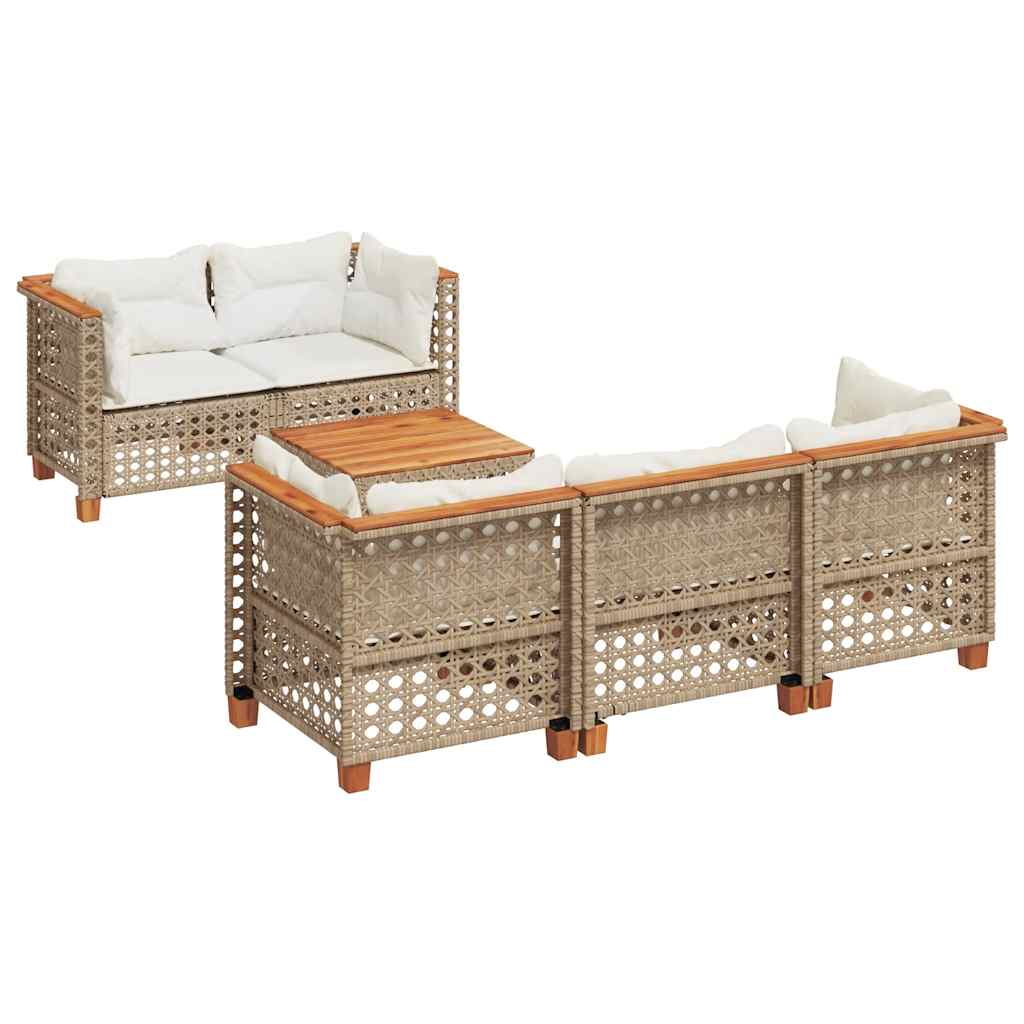 Thumbnail - vidaXL 6-tlg. Garten-Sofagarnitur mit Kissen Beige Poly Rattan