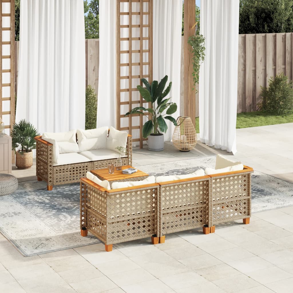 vidaXL 6-tlg. Garten-Sofagarnitur mit Kissen Beige Poly Rattan