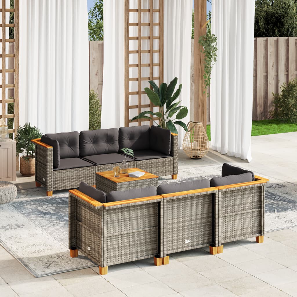 vidaXL 7-tlg. Garten-Sofagarnitur mit Kissen Grau Poly Rattan