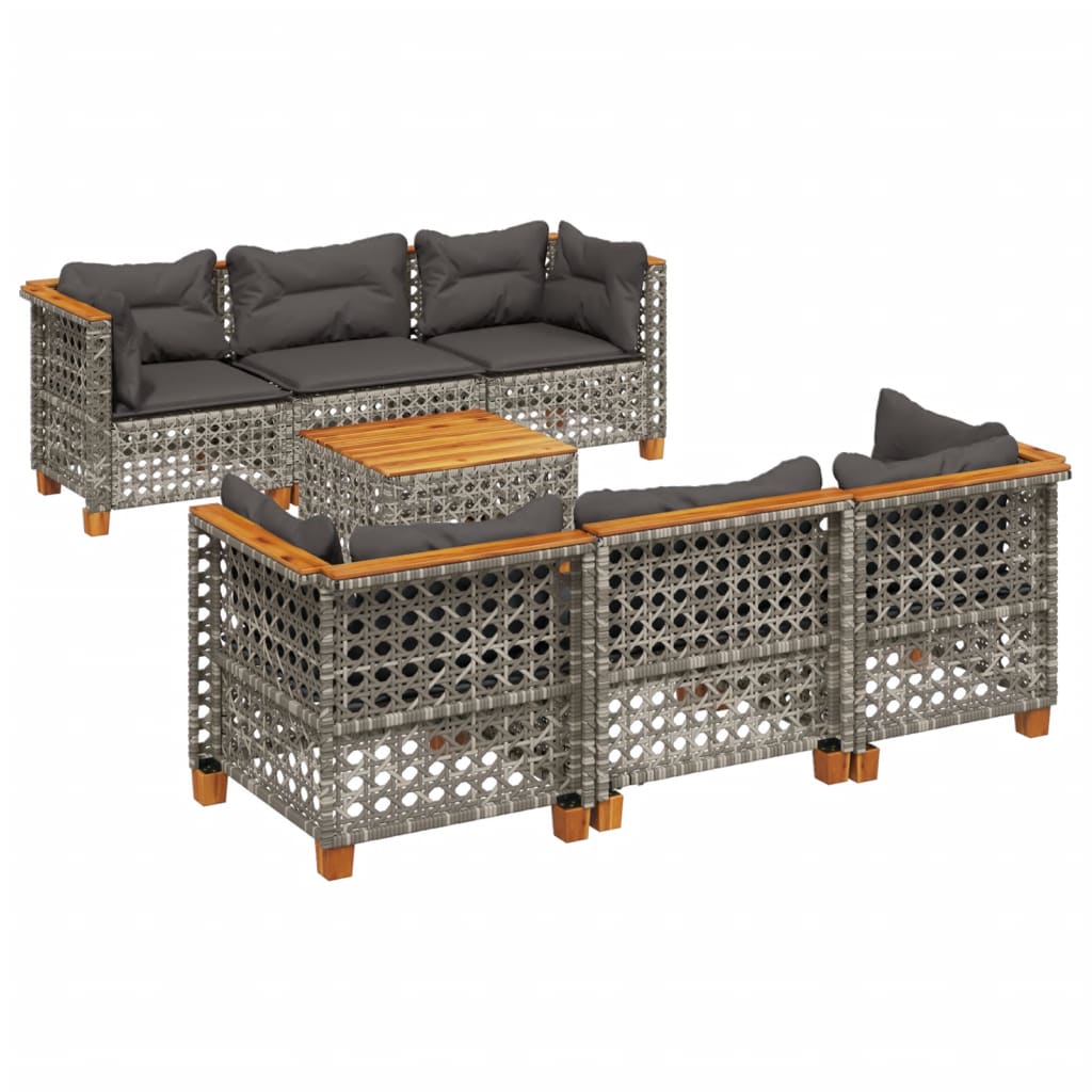 Thumbnail - vidaXL 7-tlg. Garten-Sofagarnitur mit Kissen Grau Poly Rattan