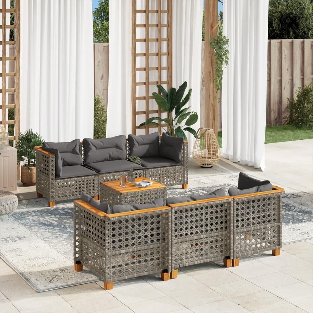 vidaXL 7-tlg. Garten-Sofagarnitur mit Kissen Grau Poly Rattan