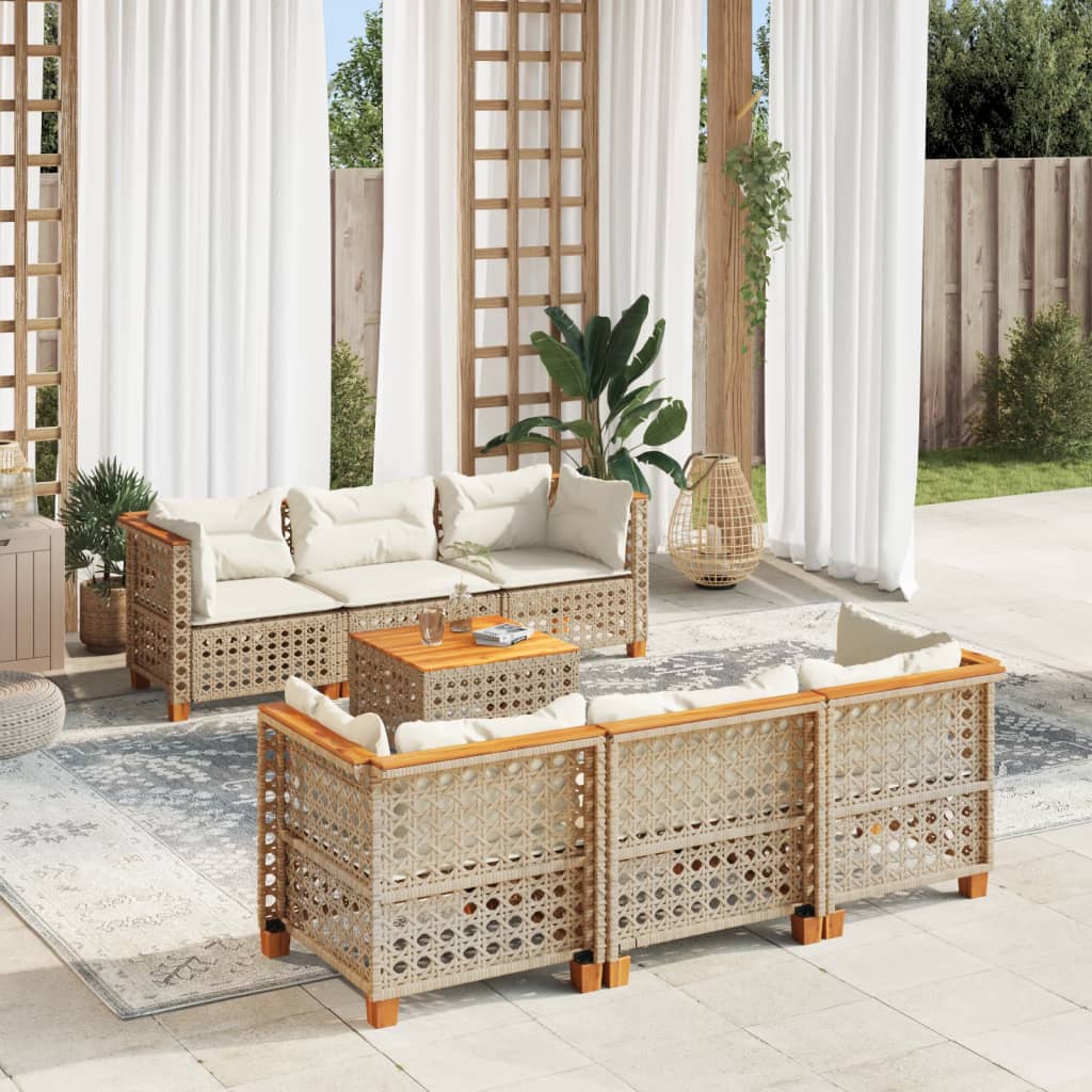 vidaXL 7-tlg. Garten-Sofagarnitur mit Kissen Beige Poly Rattan