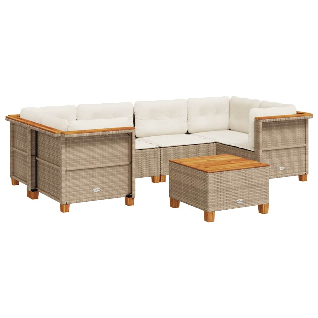Thumbnail - vidaXL 7-tlg. Garten-Sofagarnitur mit Kissen Beige Poly Rattan